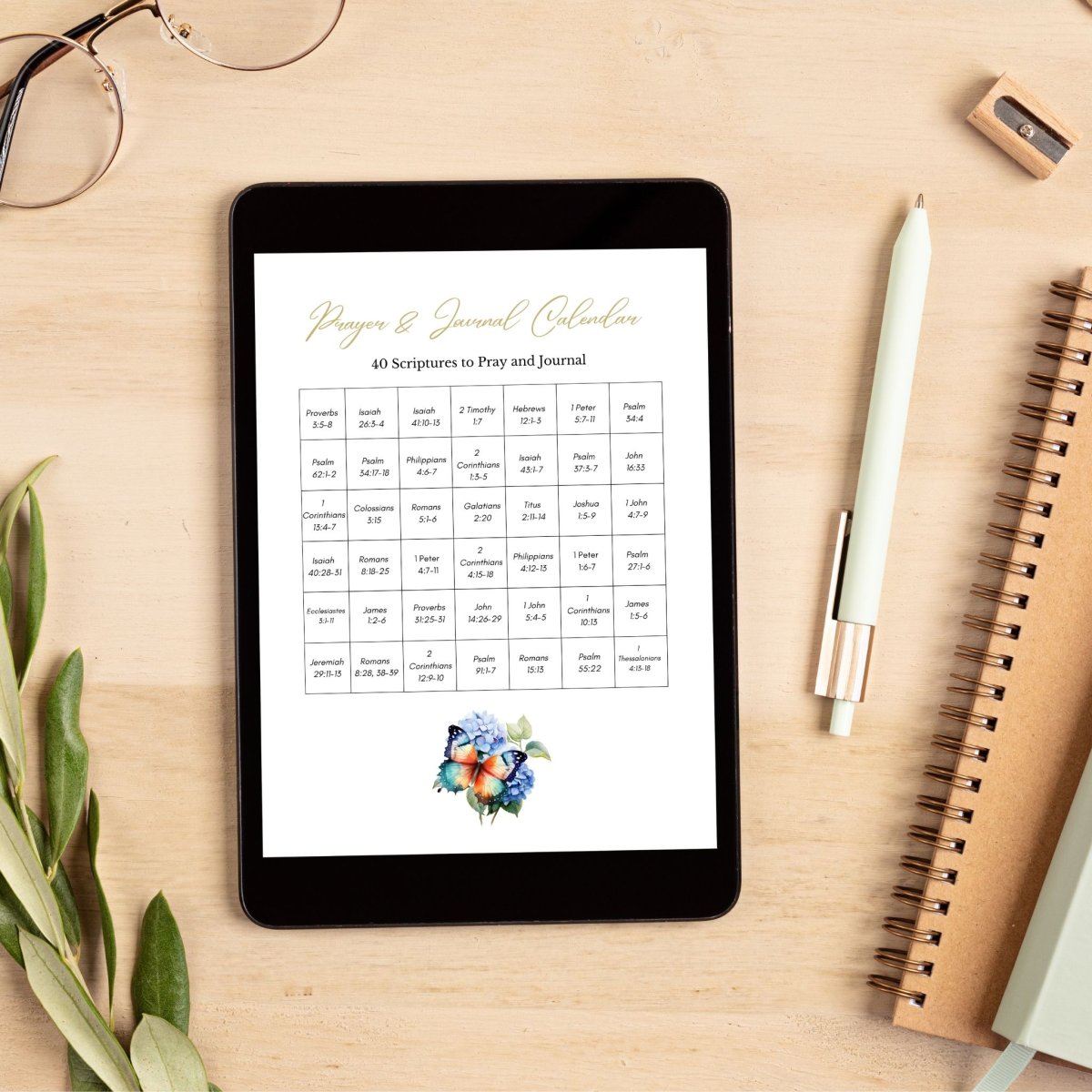 scripture reading calendar on a tablet for Victory in Christ prayer journal